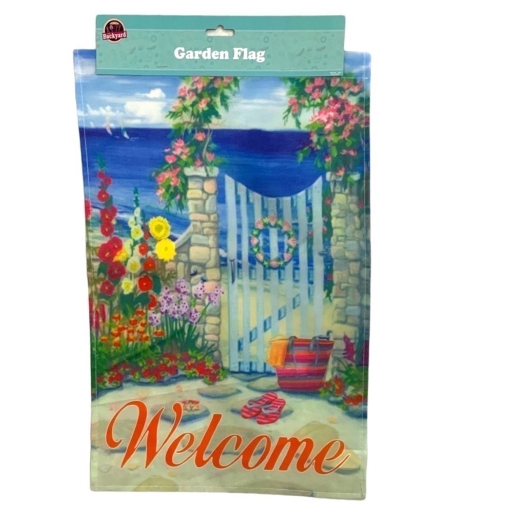Garden Yard Flag Coastal Nautical Welcome Floral Flag Blue Multicolor 12 X 18 in